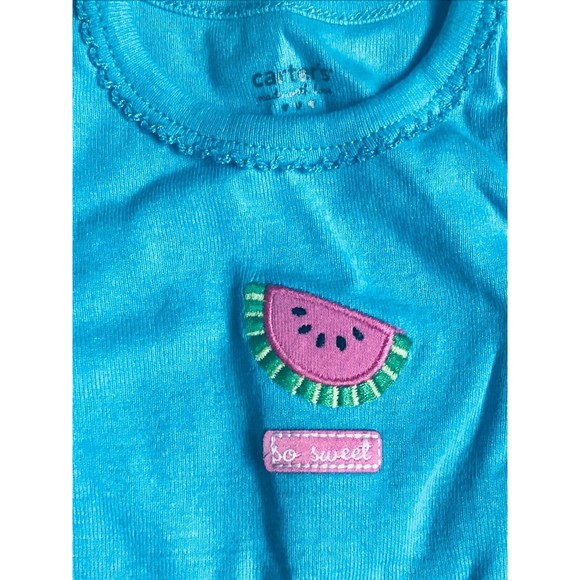 Girl's Size 9M 6-9 Month 2 Piece Blue Watermelon Carter's Top, Black Circo Capri - Picture 4 of 8